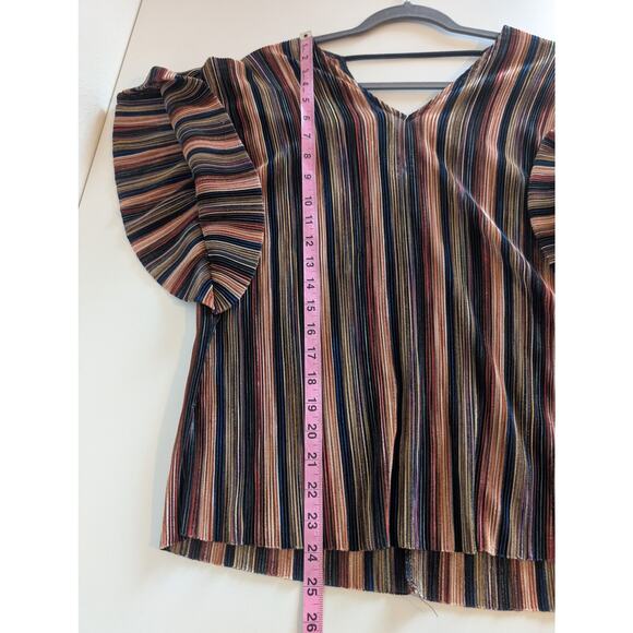 Anthro Vanessa Virginia Top Bienville Metallic Striped Flutter Glam Black Size S - Picture 12 of 12